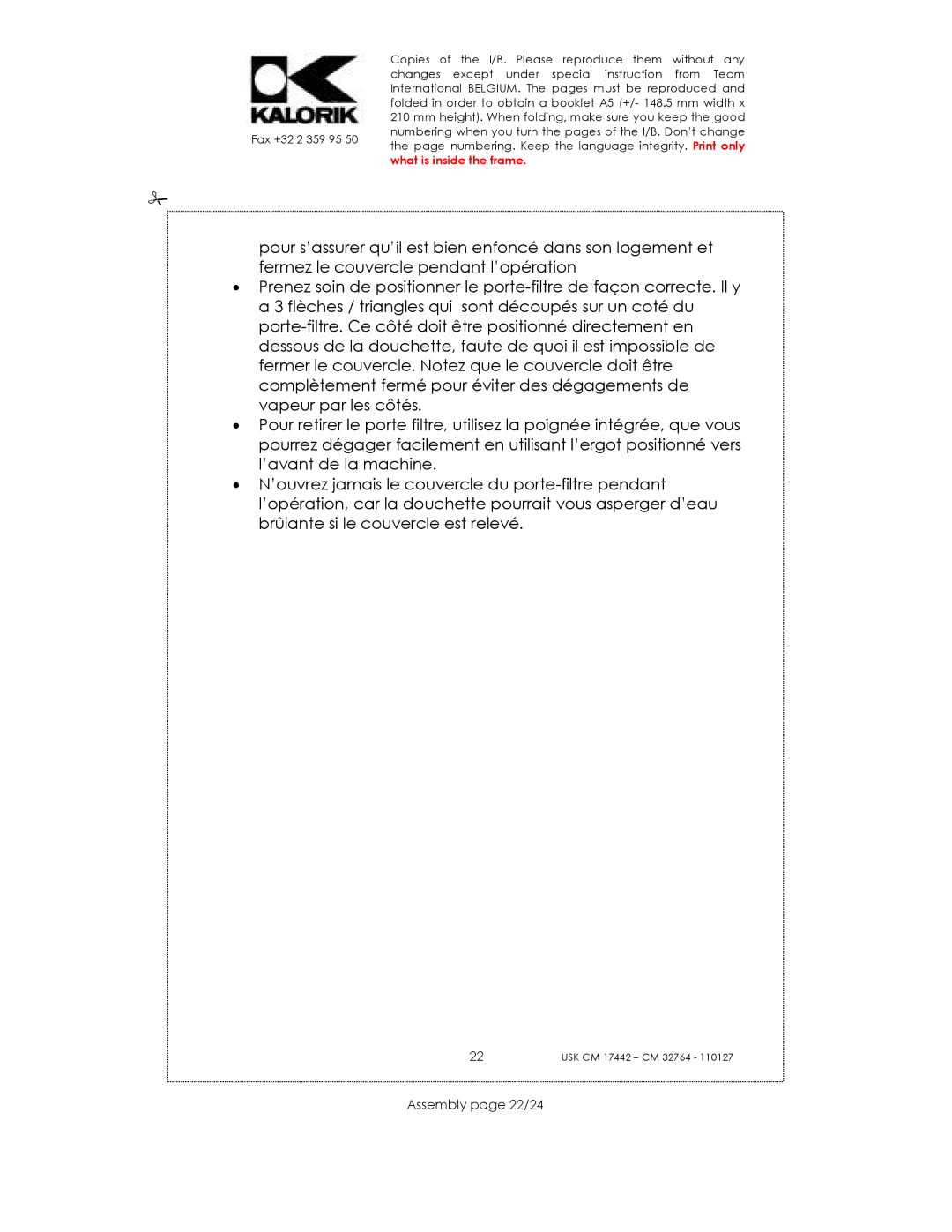 Kalorik USK CM 17442, USK CM 32764 manual Assembly page 22/24 