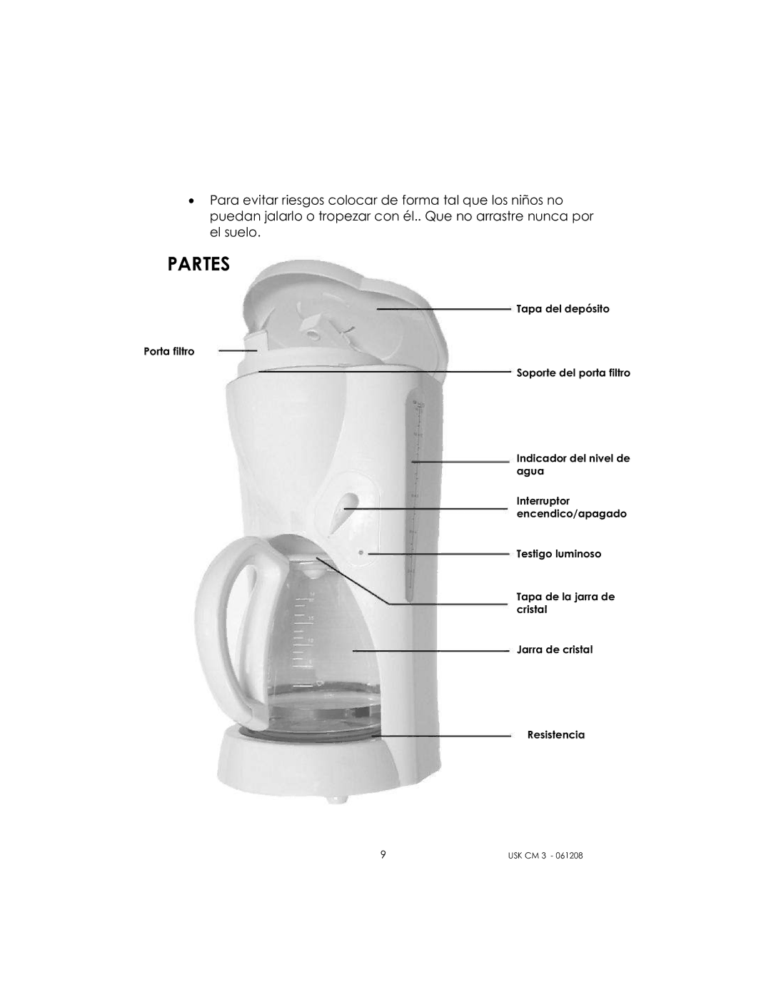 Kalorik USK CM 3 manual Partes 