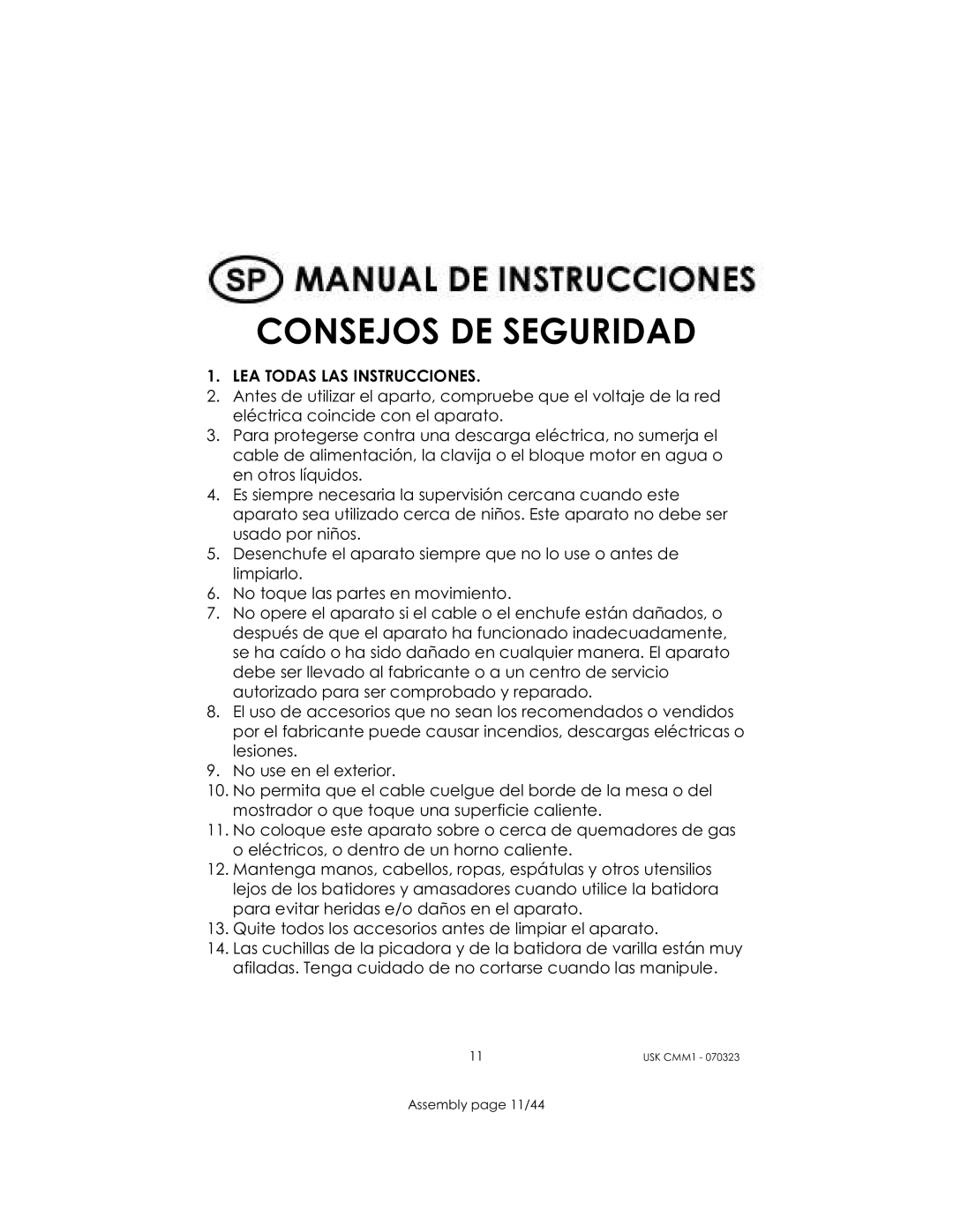 Kalorik USK CMM 1 manual Consejos DE Seguridad, LEA Todas LAS Instrucciones 