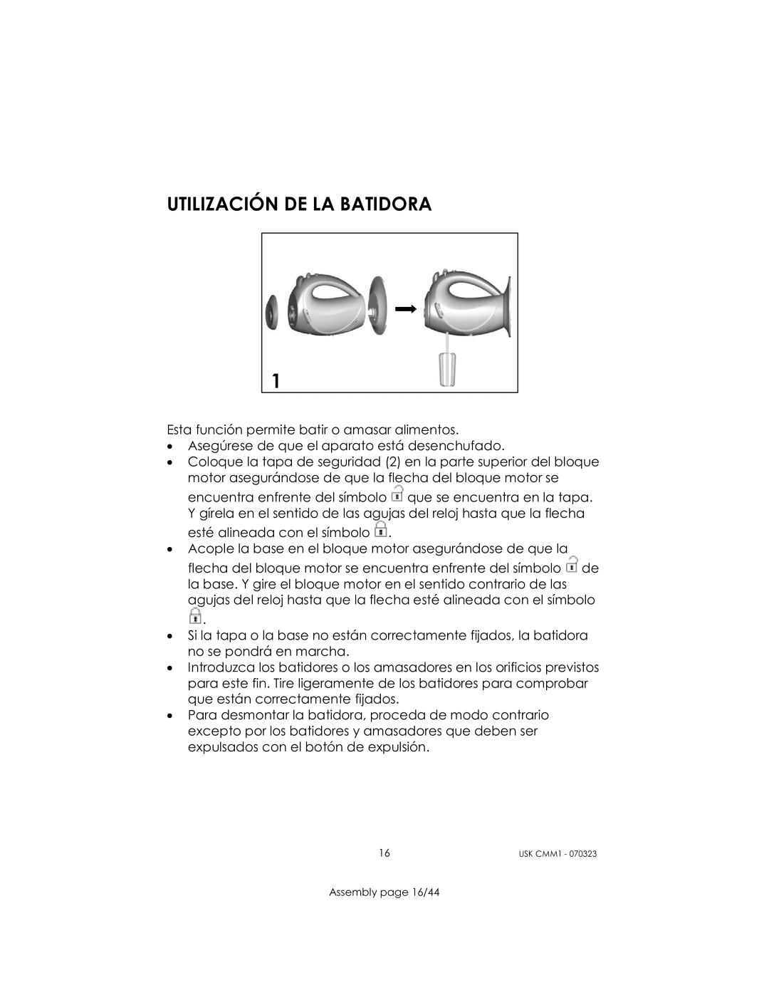 Kalorik USK CMM 1 manual Utilización DE LA Batidora 