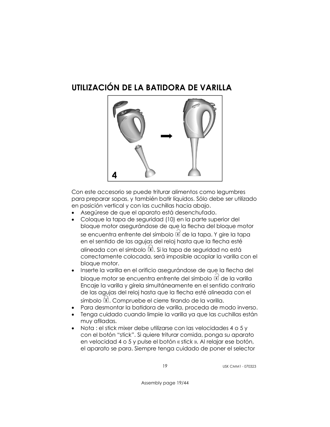 Kalorik USK CMM 1 manual Utilización DE LA Batidora DE Varilla 