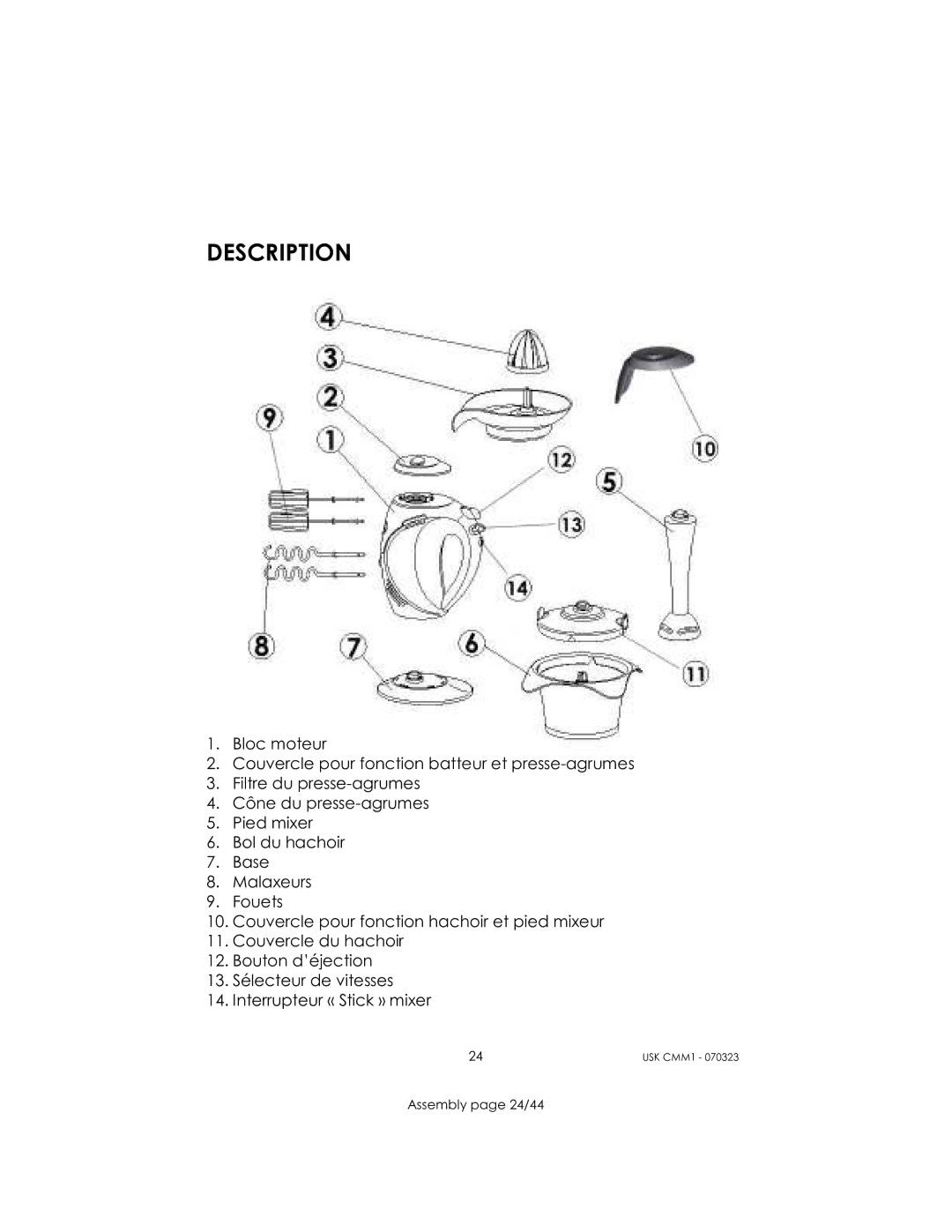 Kalorik USK CMM 1 manual Description 