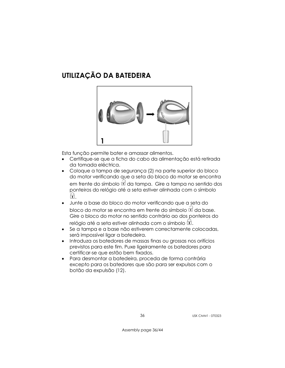 Kalorik USK CMM 1 manual Utilização DA Batedeira 