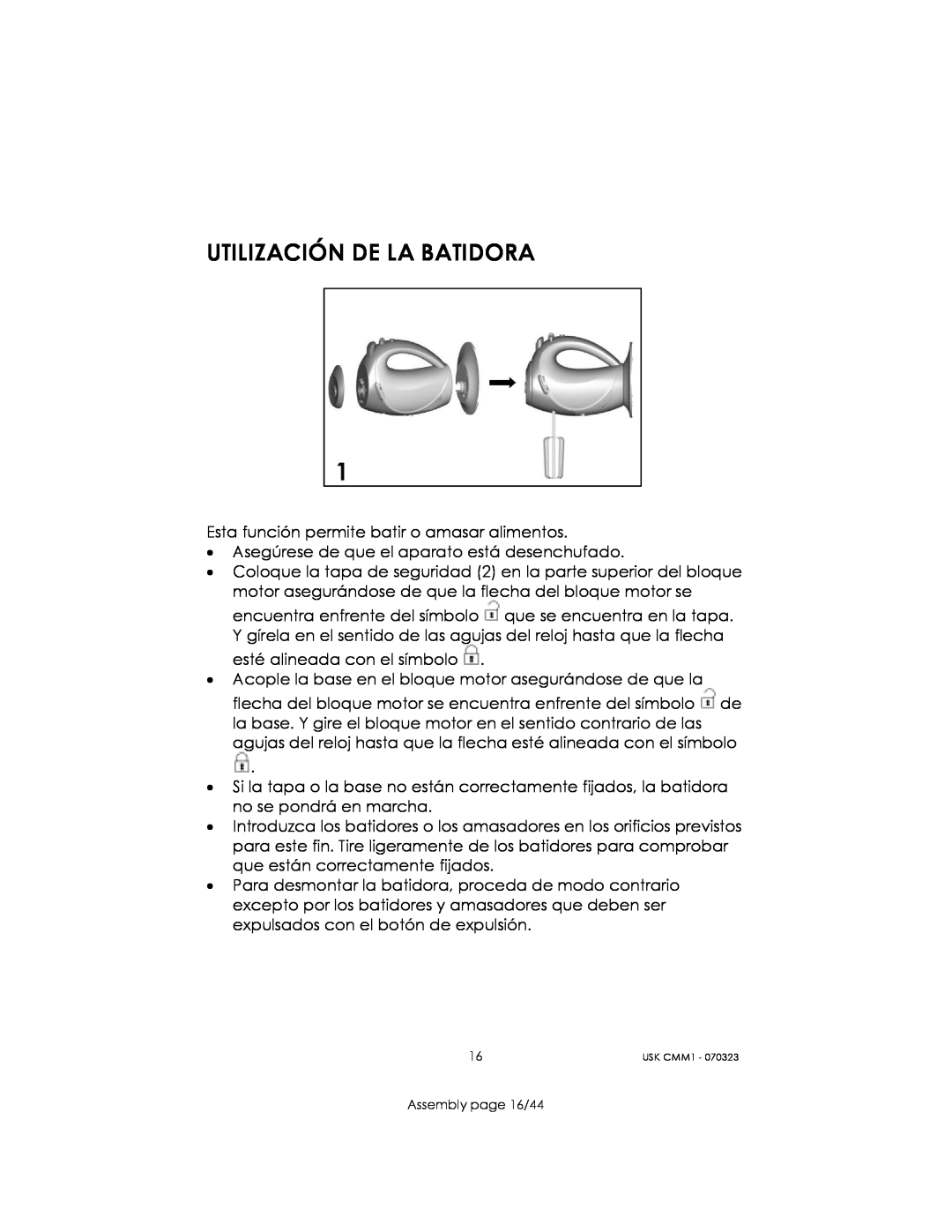 Kalorik USK CMM 1 manual Utilización De La Batidora 