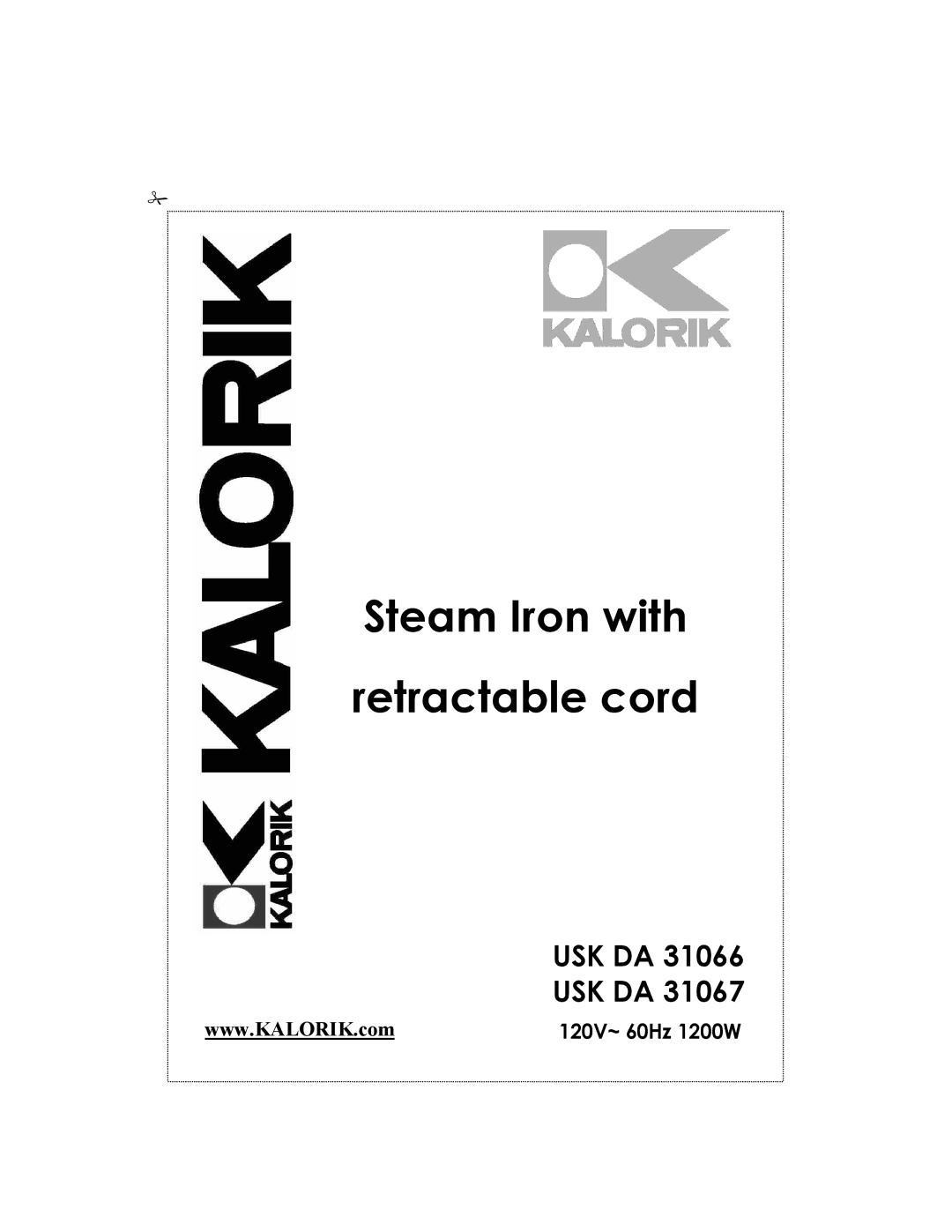 Kalorik USK DA 31067, USK DA 31066 manual Steam Iron with Retractable cord 