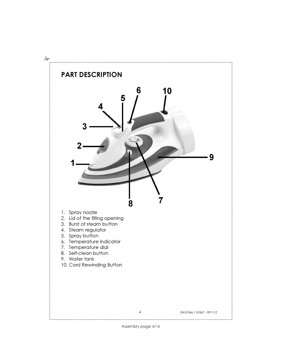 Kalorik USK DA 31066, USK DA 31067 manual Part Description 