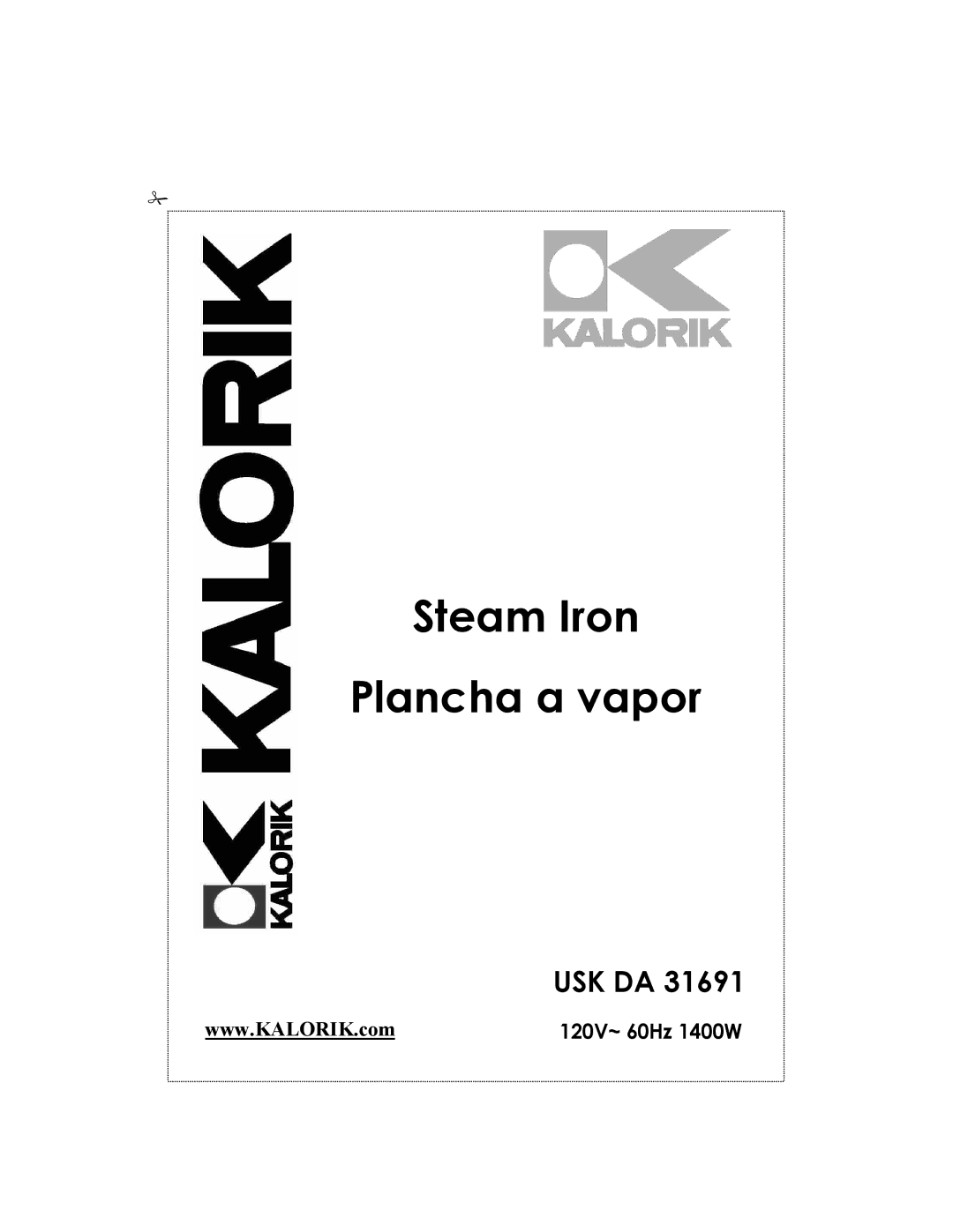 Kalorik USK DA 31691 manual Steam Iron Plancha a vapor 