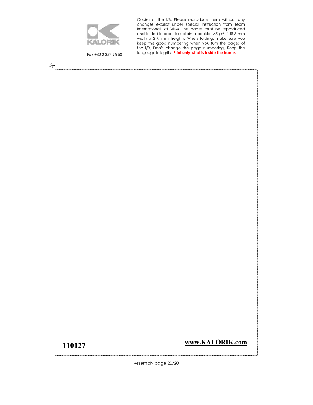 Kalorik USK DA 31750 manual Assembly page 20/20 