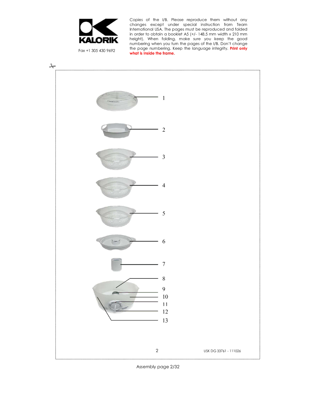 Kalorik USK DG 33761 manual Assembly page 2/32 