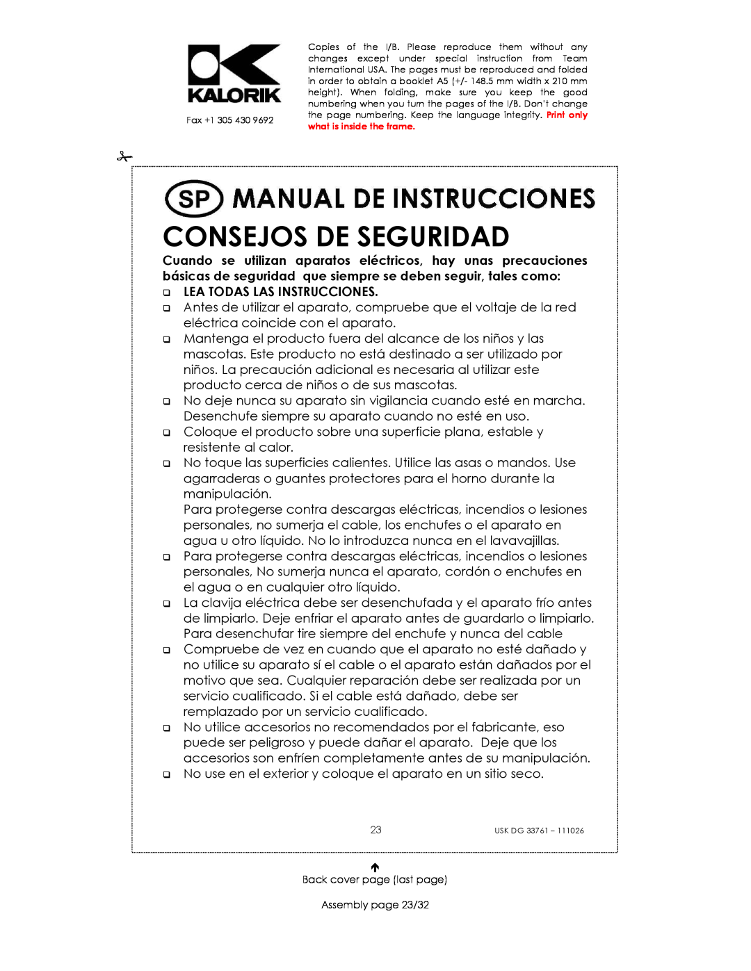 Kalorik USK DG 33761 manual Consejos De Seguridad, Lea Todas Las Instrucciones 