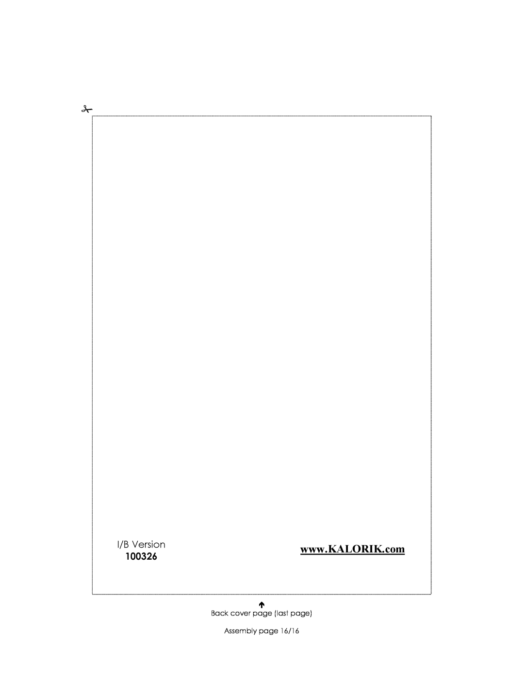 Kalorik USK DGR 31031 manual 100326, I/B Version, Back cover page last page Assembly page 16/16 