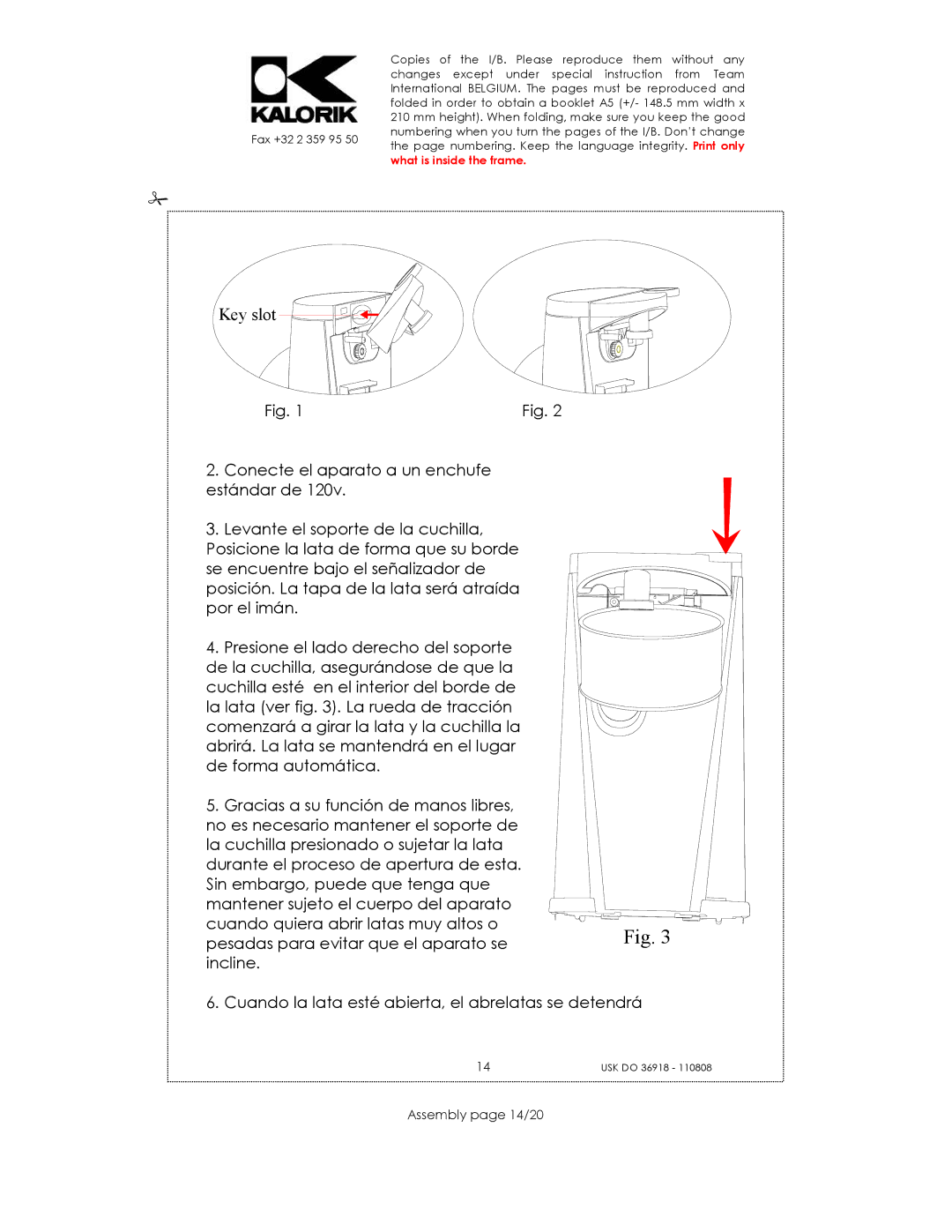 Kalorik USK DO 36918 manual Assembly page 14/20 