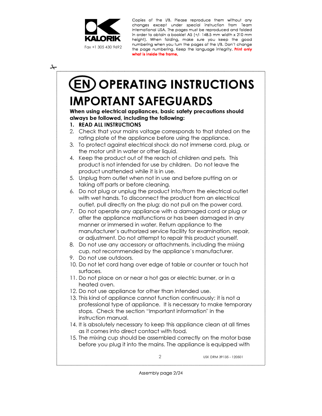 Kalorik USK DRM 39135 manual Important Safeguards, Read All Instructions 