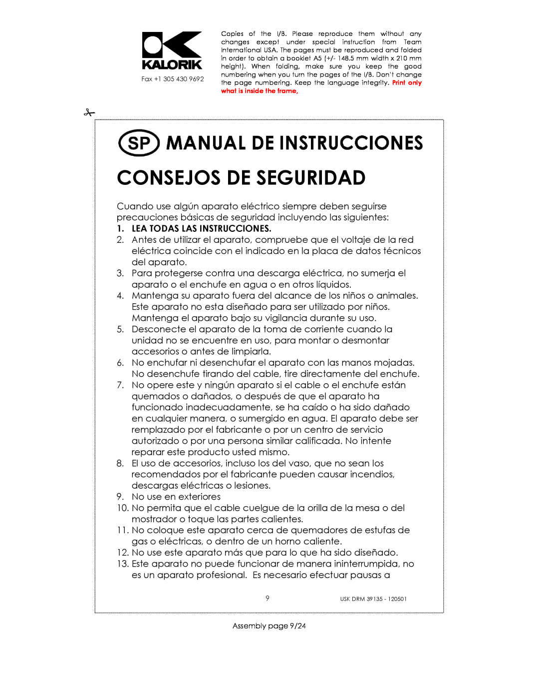 Kalorik USK DRM 39135 manual Consejos De Seguridad, Lea Todas Las Instrucciones 