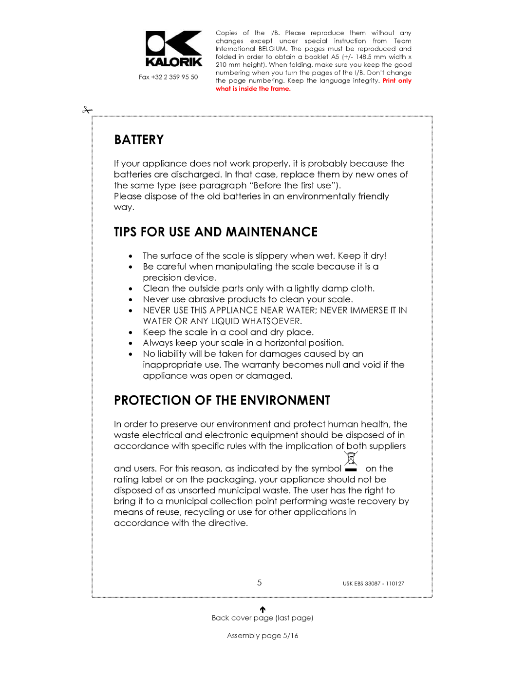 Kalorik USK EBS 33087 manual Battery, Tips for USE and Maintenance, Protection of the Environment 