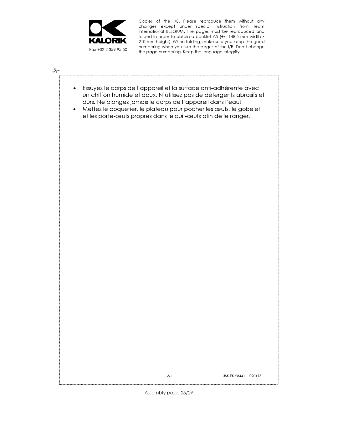 Kalorik USK EK 28441 manual Assembly page 25/29 