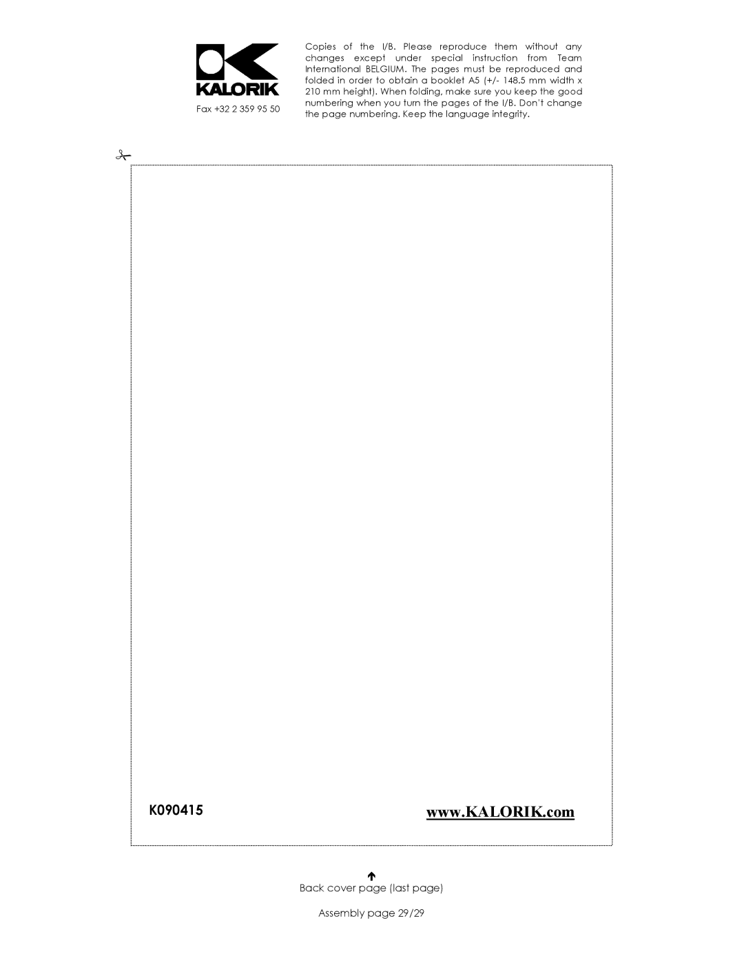 Kalorik USK EK 28441 manual Back cover page last Assembly page 29/29 