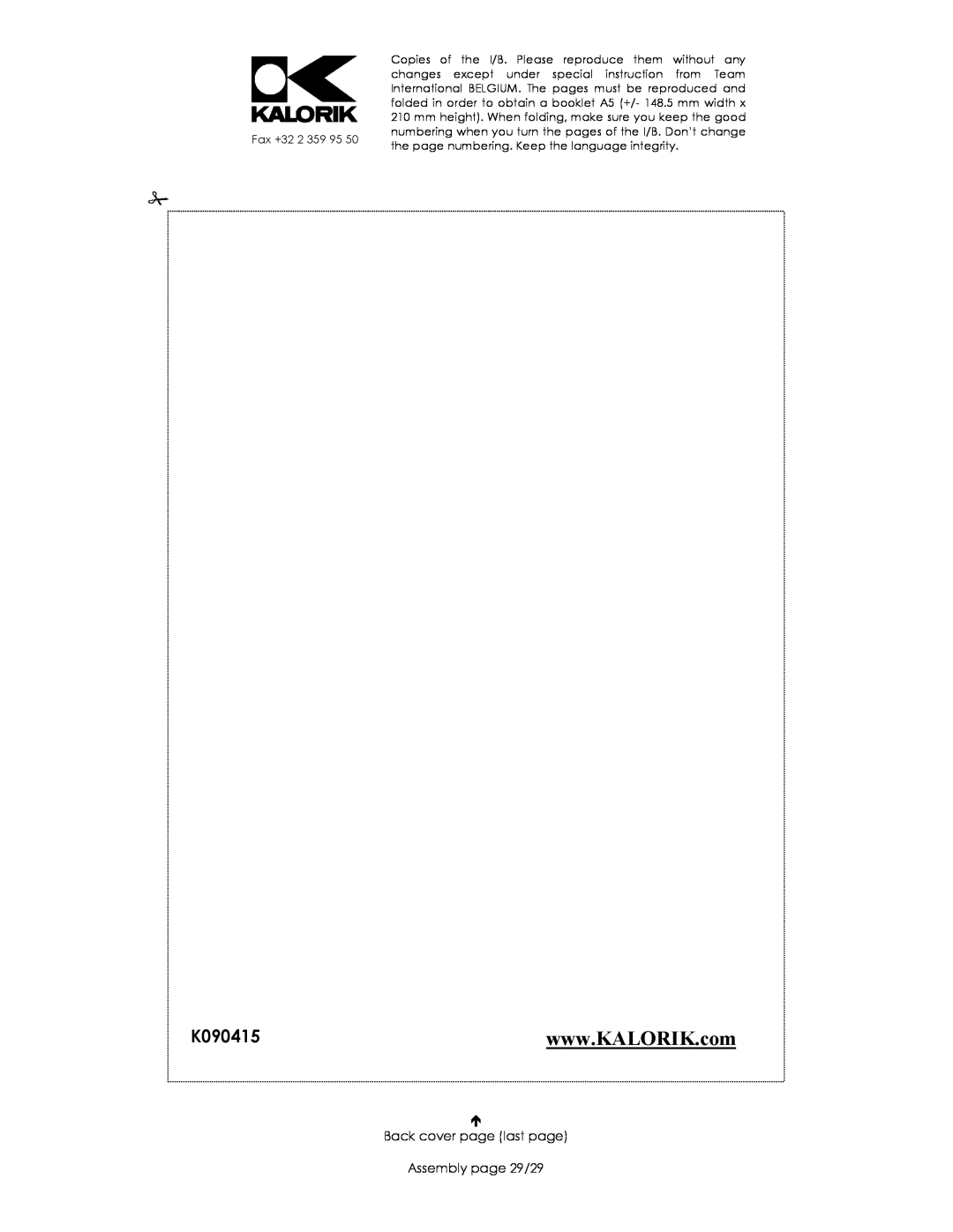 Kalorik USK EK 28441 manual Back cover page last page Assembly page 29/29 