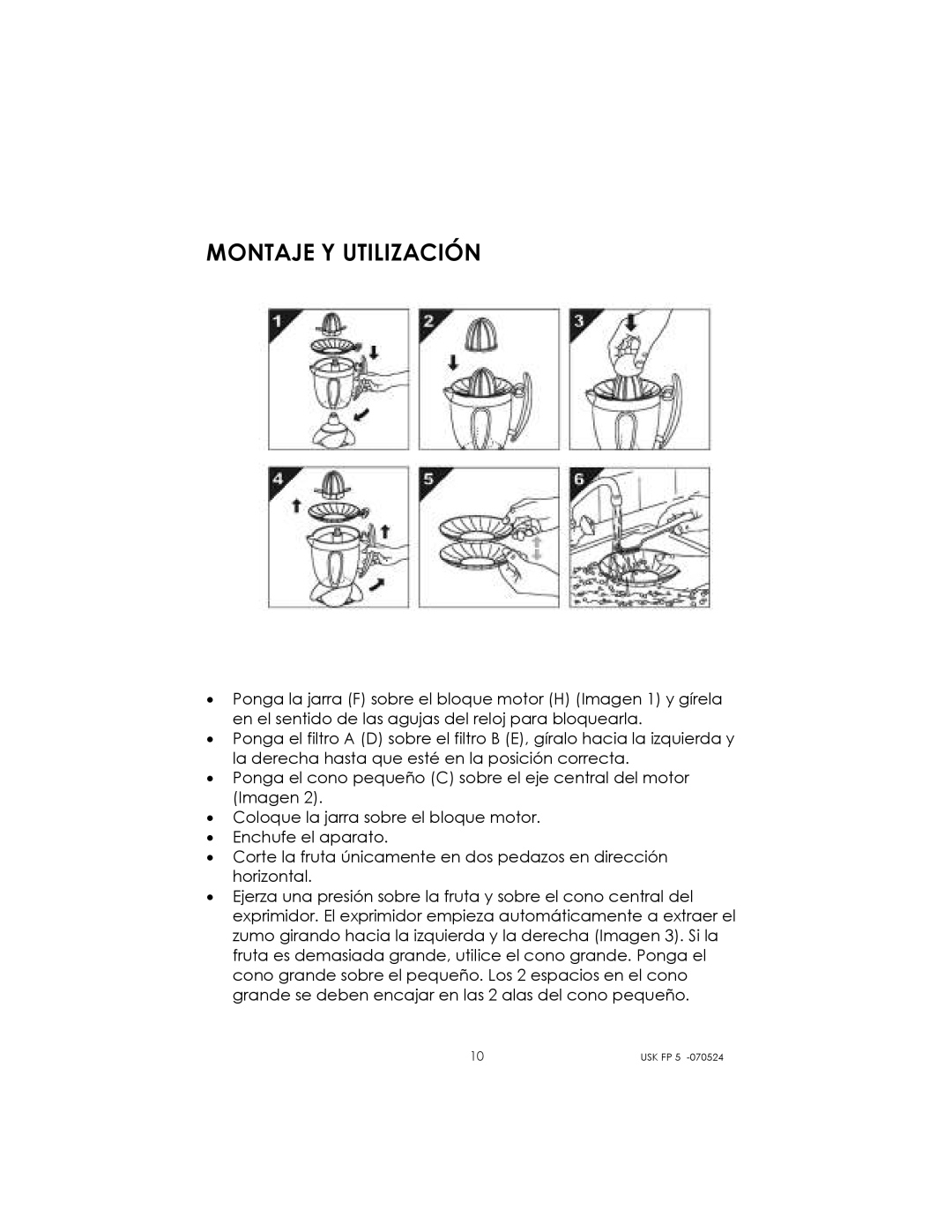 Kalorik USK FP 5 manual Montaje Y Utilización 