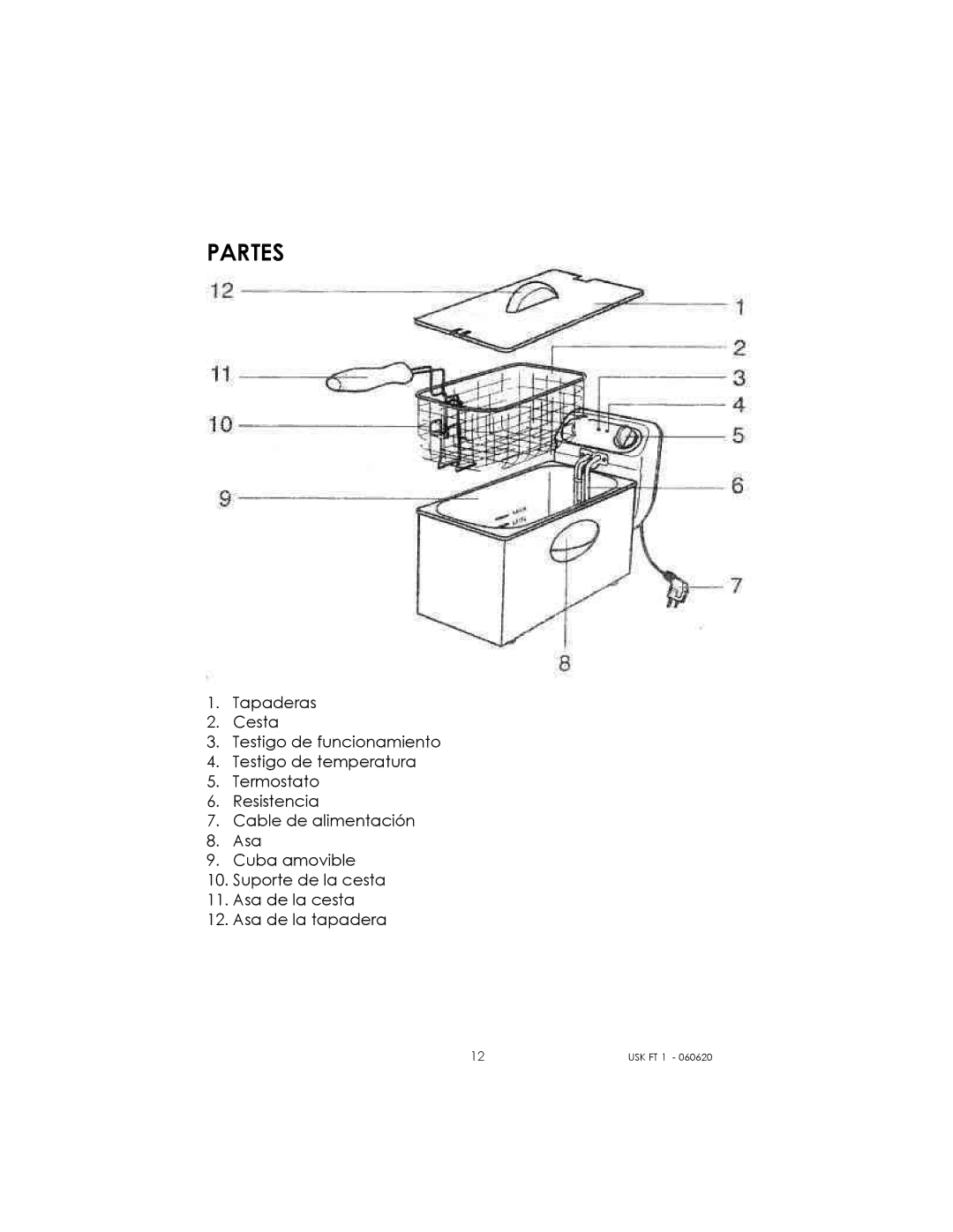 Kalorik USK FT 1 manual Partes 