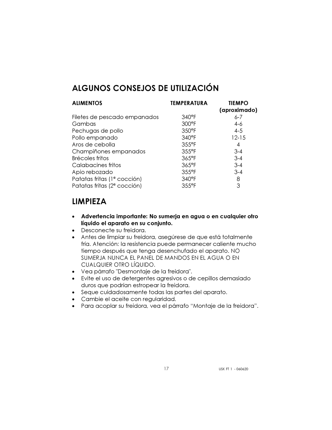 Kalorik USK FT 1 manual Algunos Consejos DE Utilización, Limpieza, Alimentos 