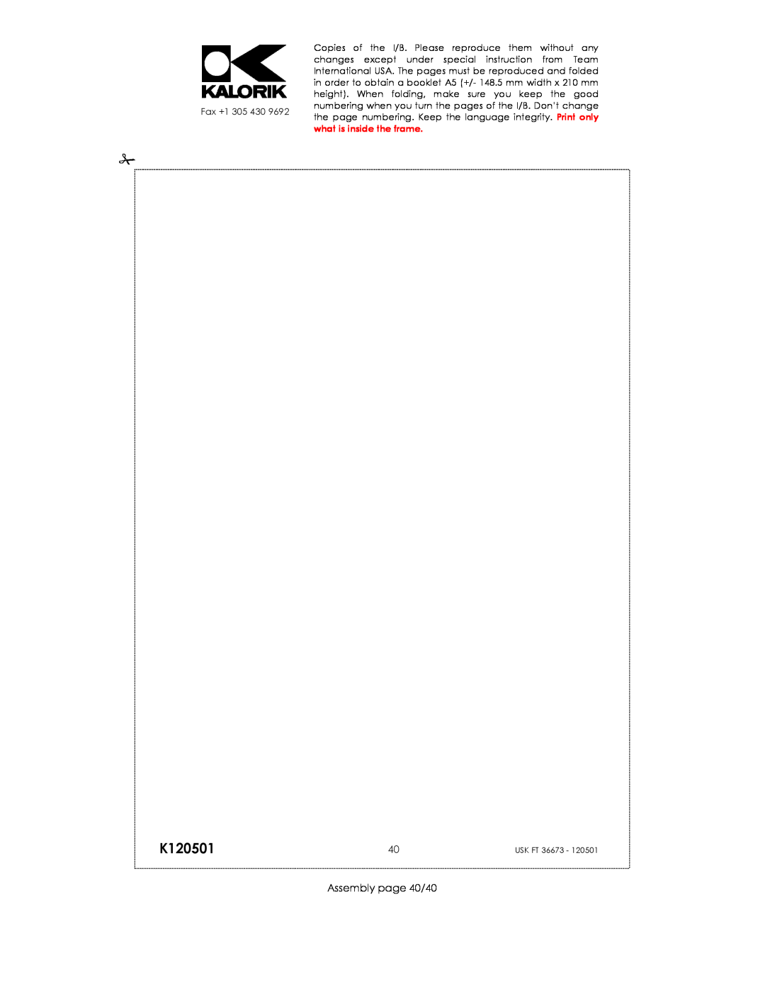 Kalorik USK FT 36673 manual K120501, Assembly page 40/40 