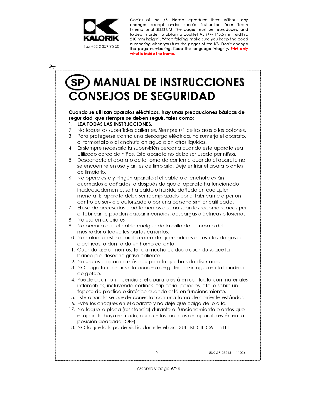 Kalorik USK GR 28215 manual Consejos De Seguridad, Lea Todas Las Instrucciones 