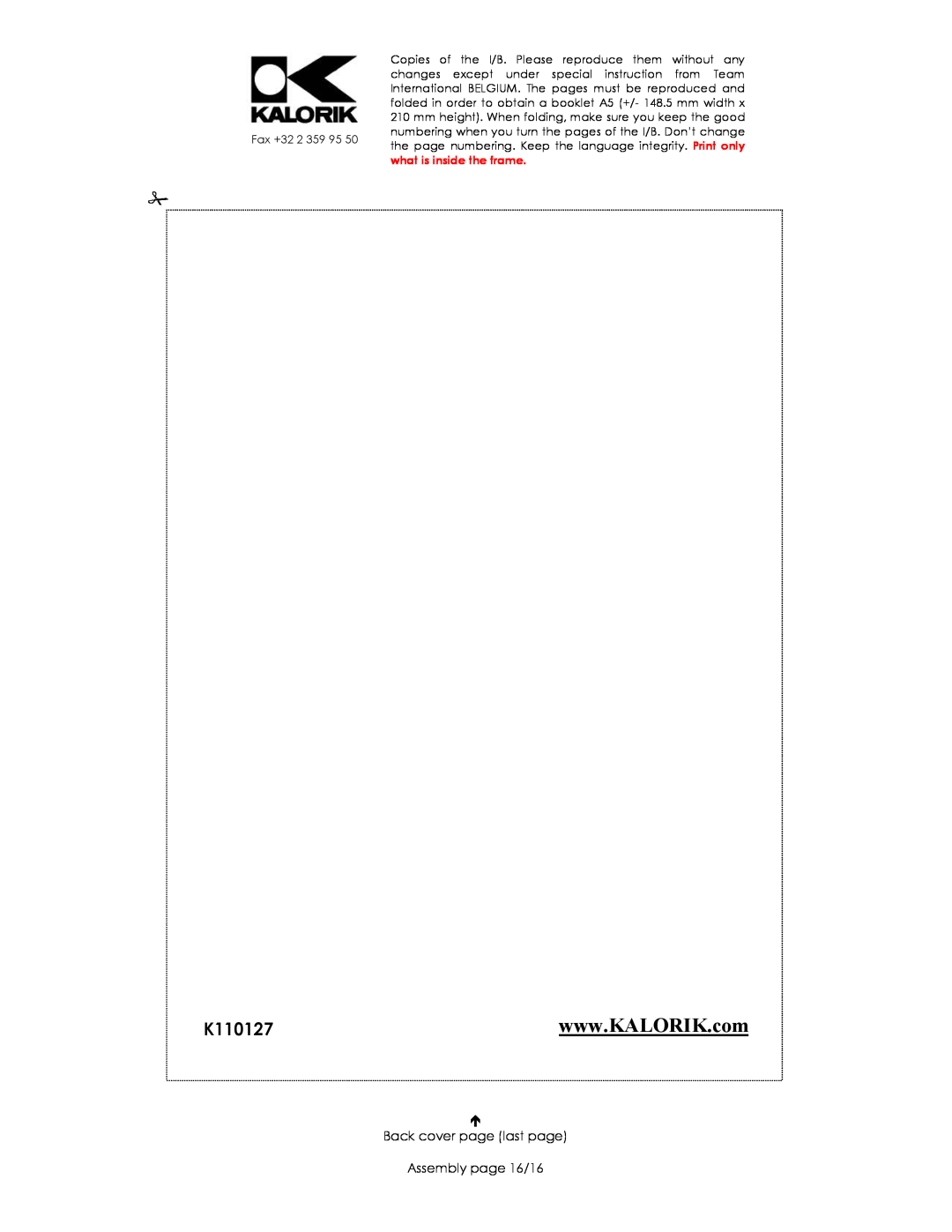 Kalorik USK GR 28215 manual Back cover page last page Assembly page 16/16 