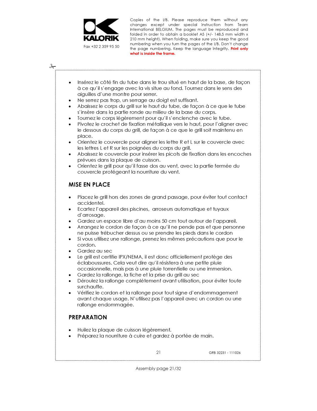 Kalorik USK GRB 32231 S manual Mise EN Place, Preparation, Assembly page 21/32 