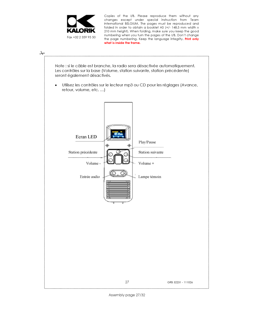 Kalorik USK GRB 32231 S manual Ecran LED, Assembly page 27/32 