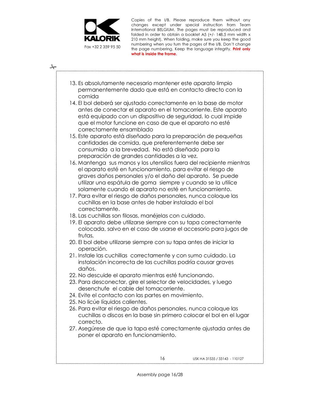 Kalorik USK HA 31535, USK HA 33143 manual Assembly page 16/28 