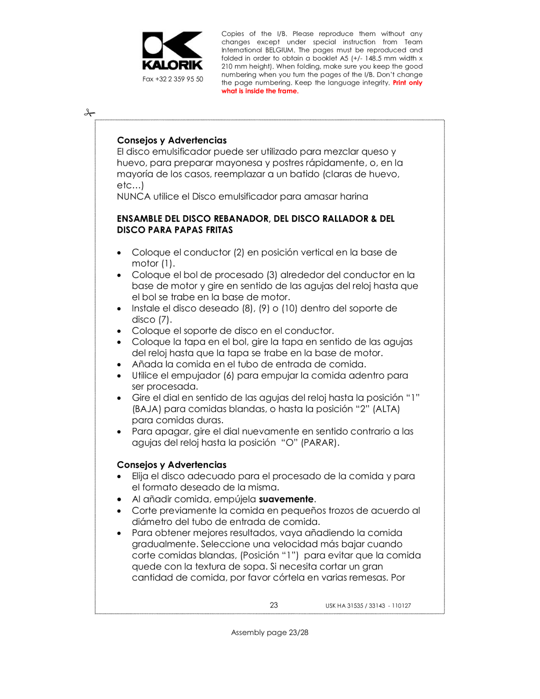Kalorik USK HA 33143, USK HA 31535 manual Assembly page 23/28 