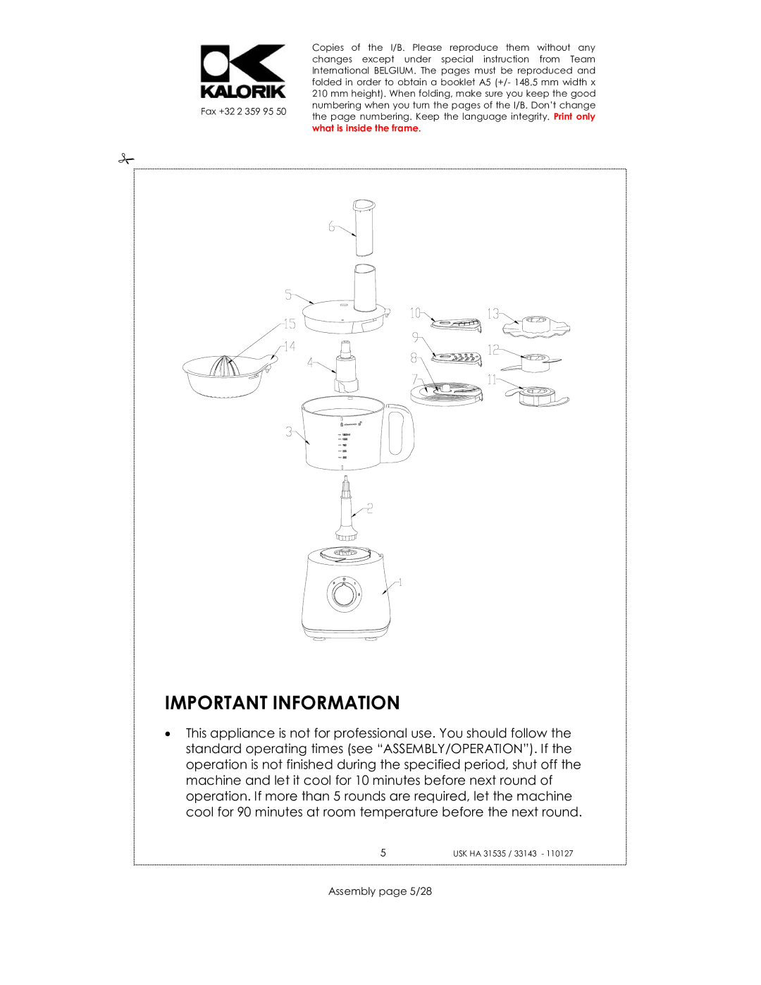 Kalorik USK HA 33143, USK HA 31535 manual Important Information, Assembly page 5/28 