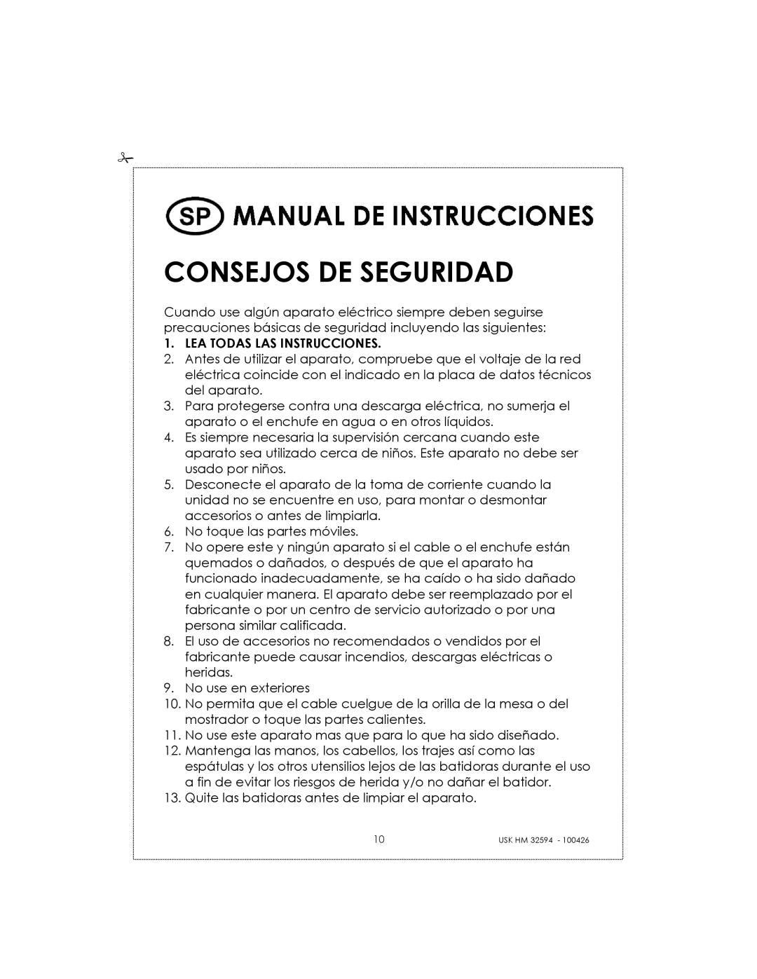 Kalorik USK HM 32594 manual Consejos DE Seguridad, LEA Todas LAS Instrucciones 