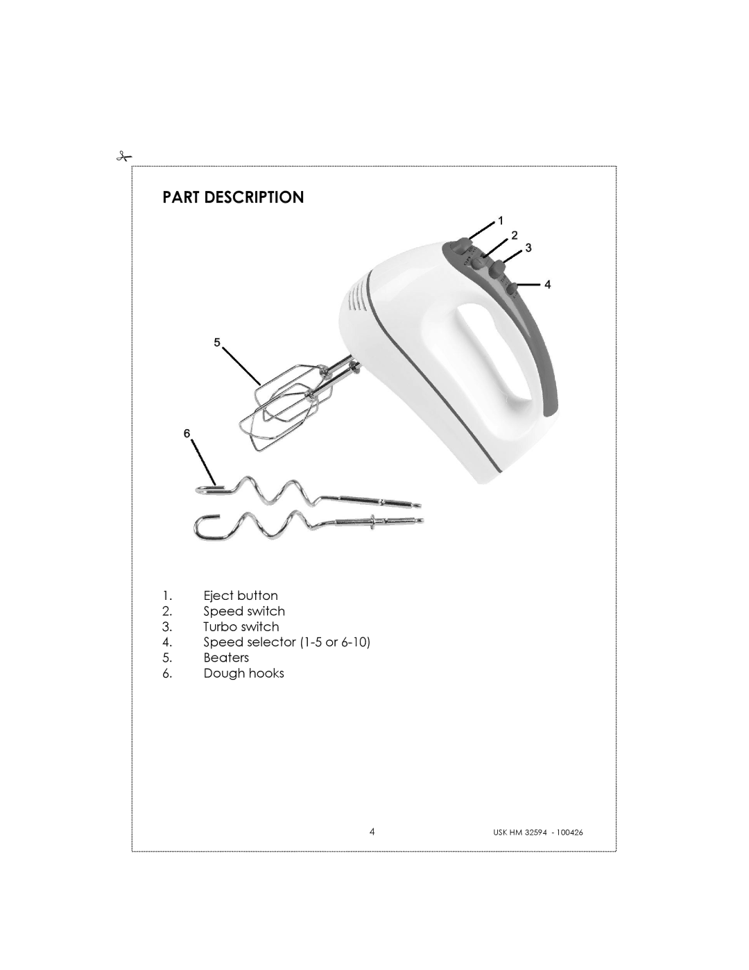 Kalorik USK HM 32594 manual Part Description 