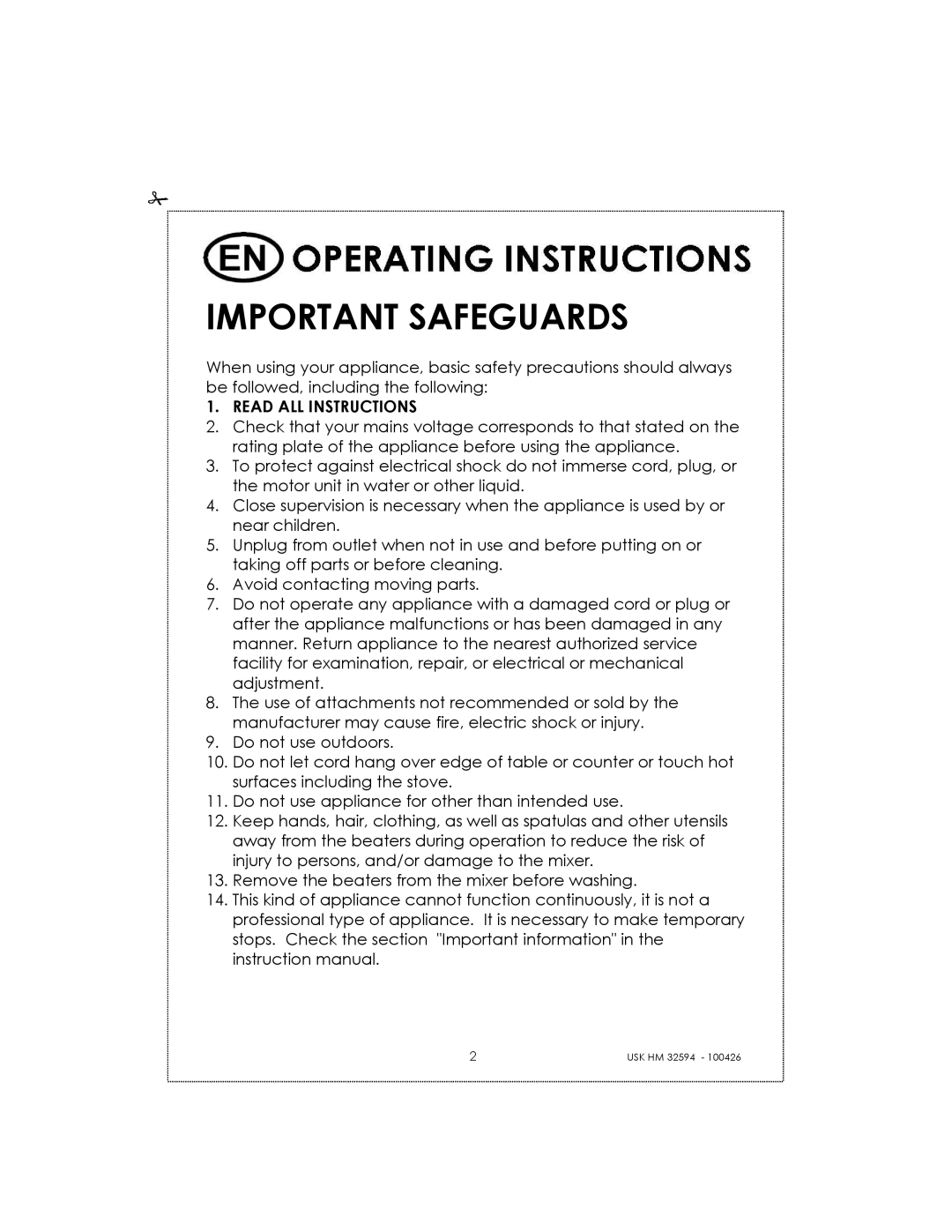 Kalorik USK HM 32594 manual Important Safeguards 
