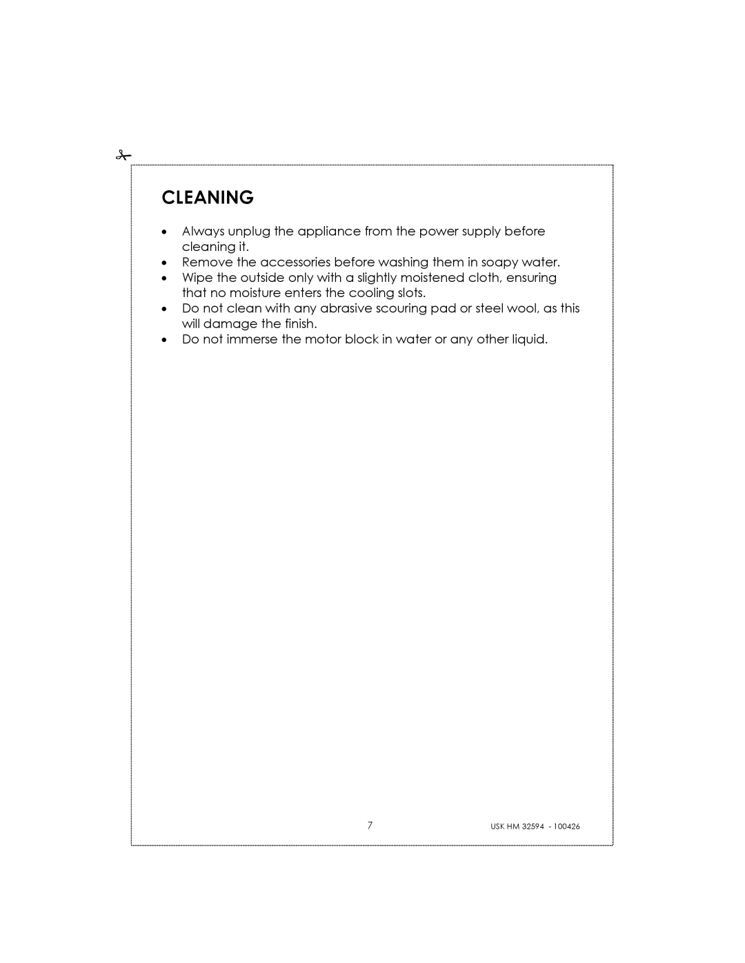 Kalorik USK HM 32594 manual Cleaning 