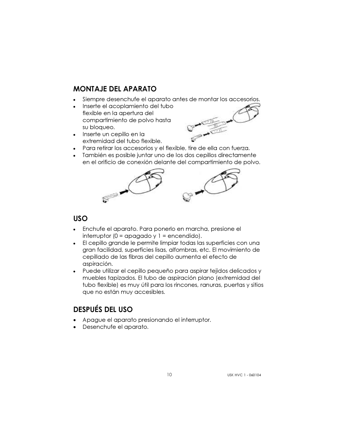 Kalorik USK HVC 1 - 060104 manual Montaje DEL Aparato, Uso, Después DEL USO 