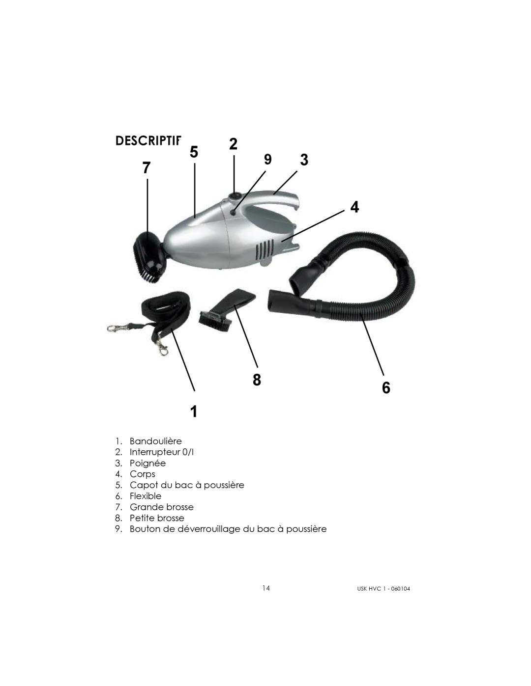 Kalorik USK HVC 1 - 060104 manual Descriptif 