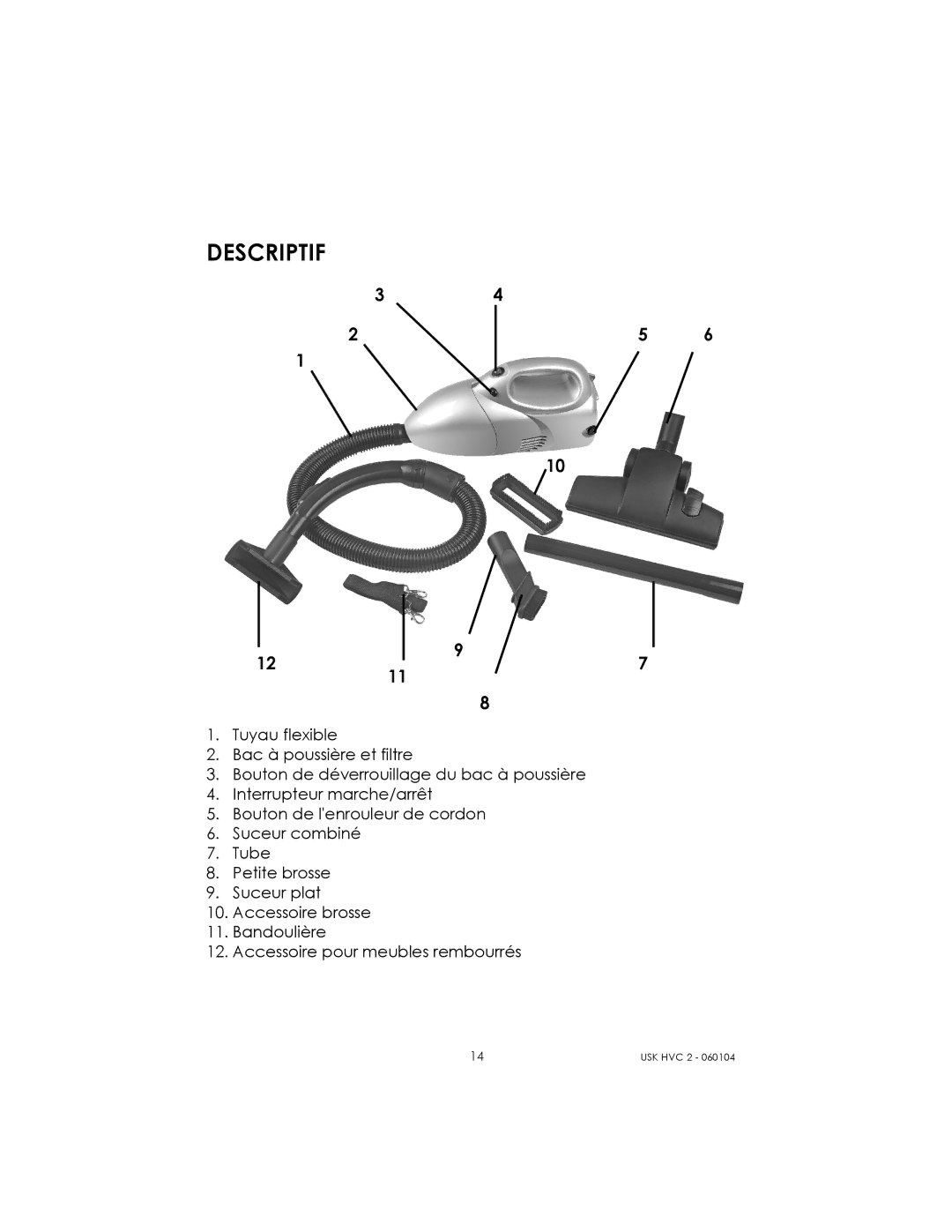 Kalorik USK HVC 2 manual Descriptif 