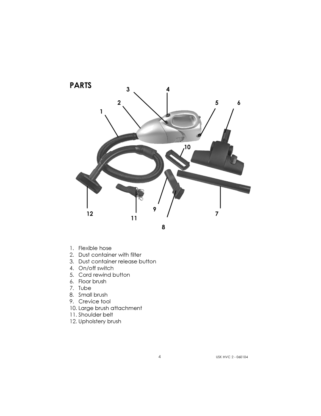 Kalorik USK HVC 2 manual Parts 