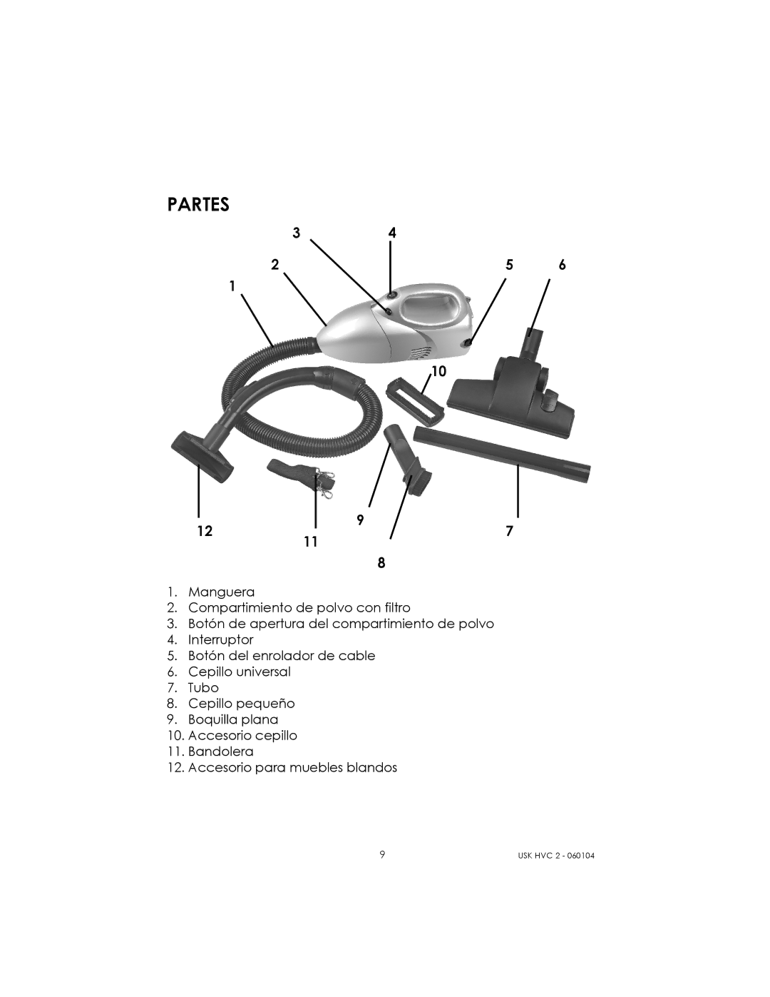 Kalorik USK HVC 2 manual Partes 