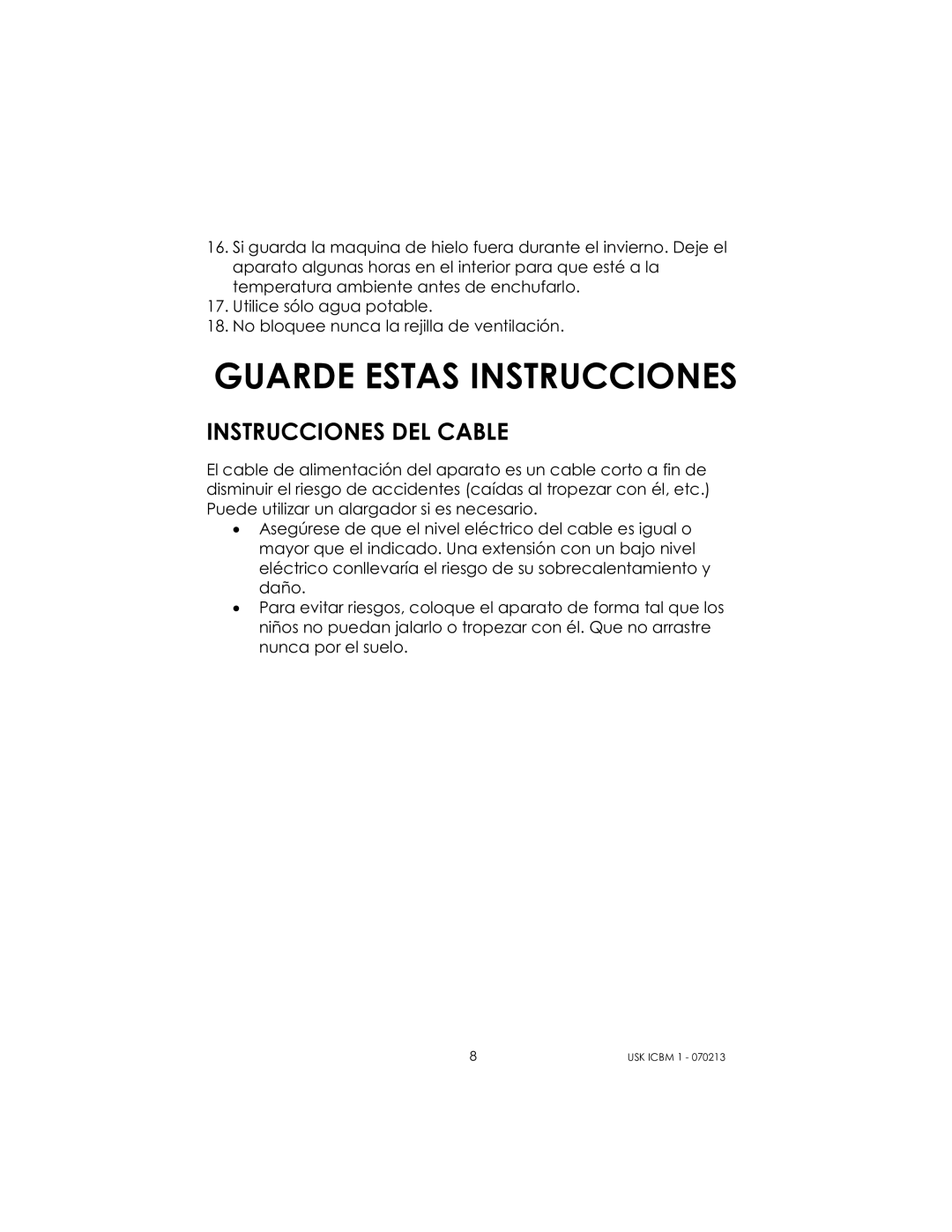 Kalorik USK ICBM 1 manual Guarde Estas Instrucciones, Instrucciones DEL Cable 