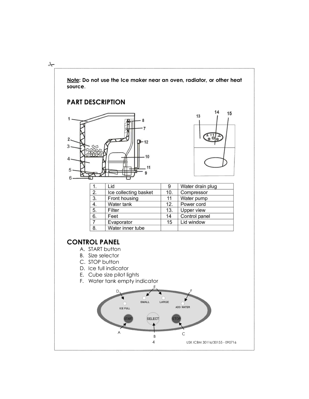 Kalorik USK ICBM 30116, USK ICBM 30155 manual Part Description 