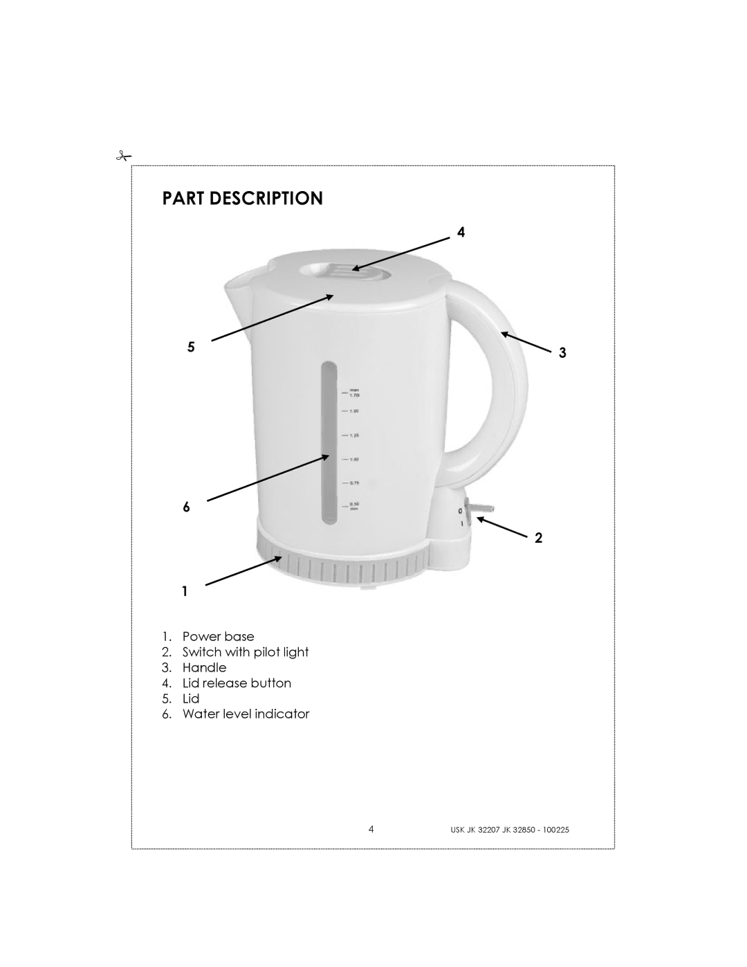 Kalorik USK JK 32850, USK JK 32207 manual Part Description 