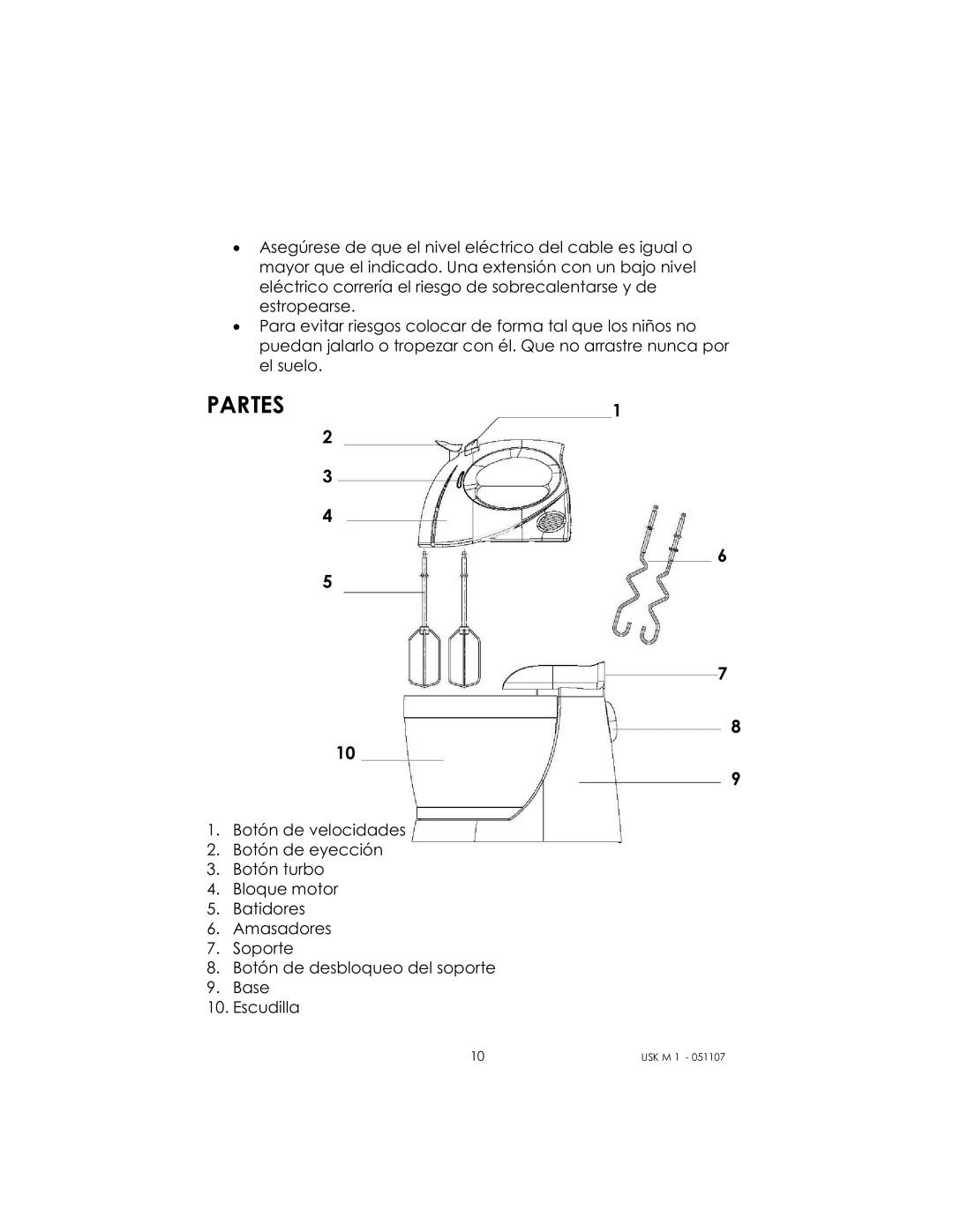 Kalorik USK M 1 manual PARTES1 