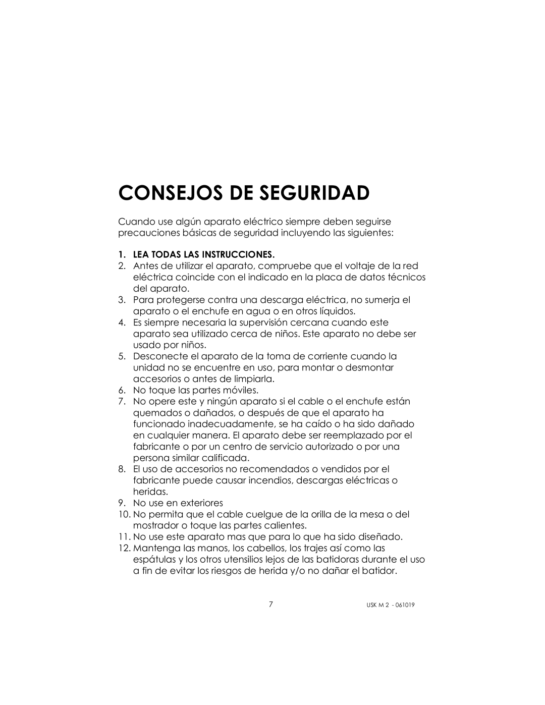 Kalorik USK M 2 manual Consejos DE Seguridad, LEA Todas LAS Instrucciones 