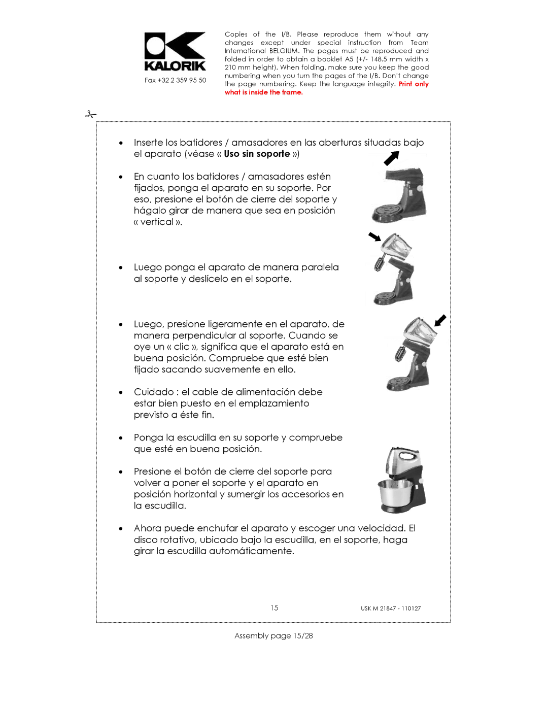 Kalorik USK M 21847 manual Assembly page 15/28 