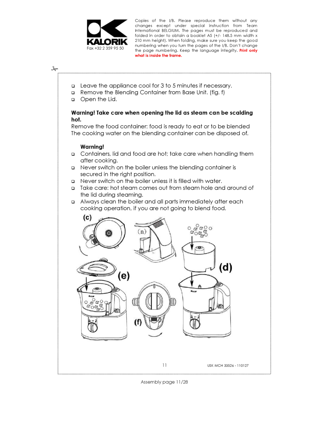 Kalorik USK MCH 33526 manual Assembly page 11/28 