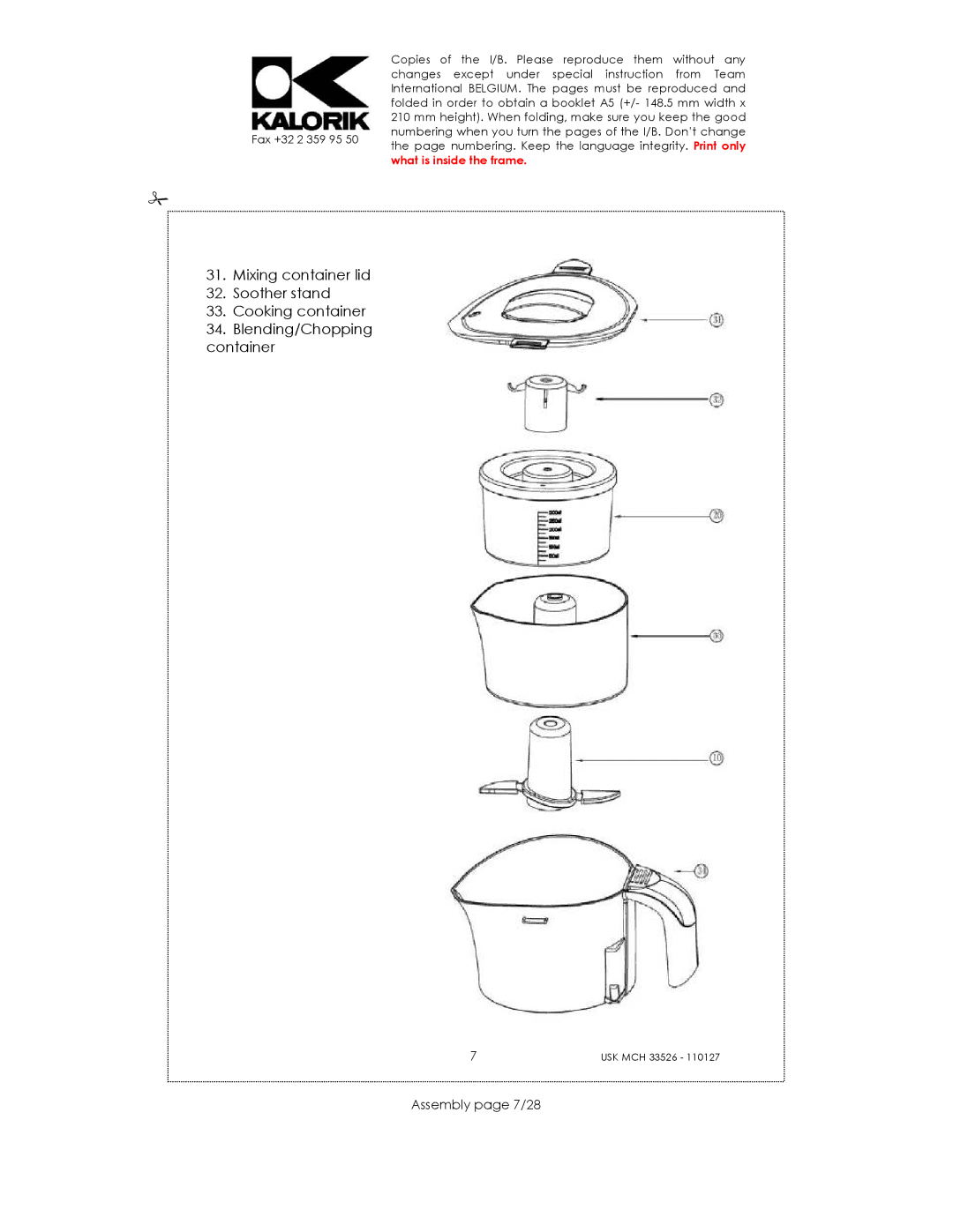 Kalorik USK MCH 33526 manual Assembly page 7/28 